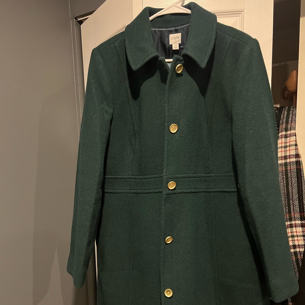J. Crew Dark Green Wool Blend Lady Day Pea Coat with Gold Buttons - Picture 2 of 4